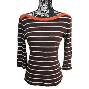 Ralph Lauren Boat Neck Orange and Brown Striped Top